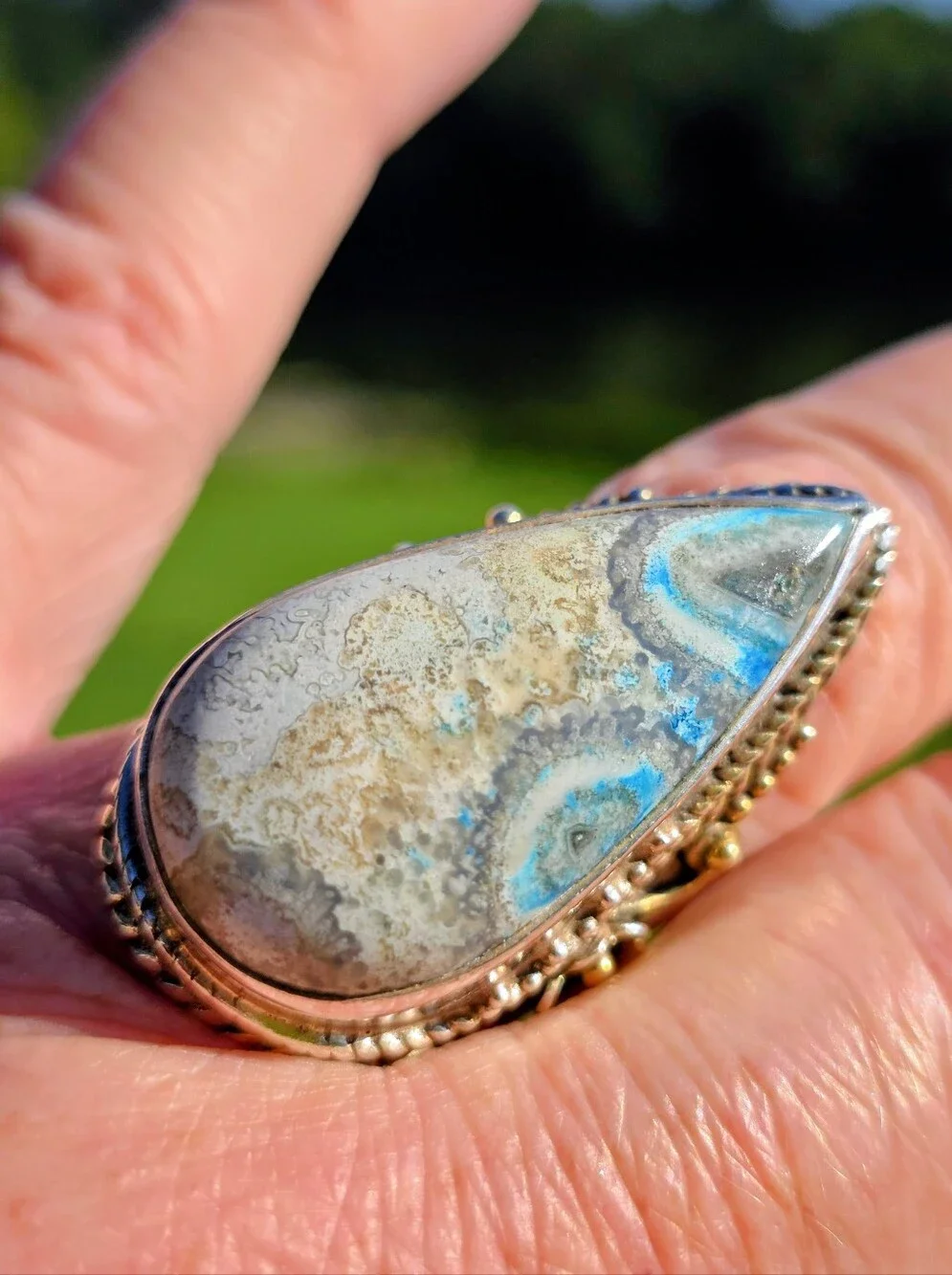 Custom-Made Dyed Crazy Lace Ring In 925 Sterling Silver W Gold Vermeil (7)